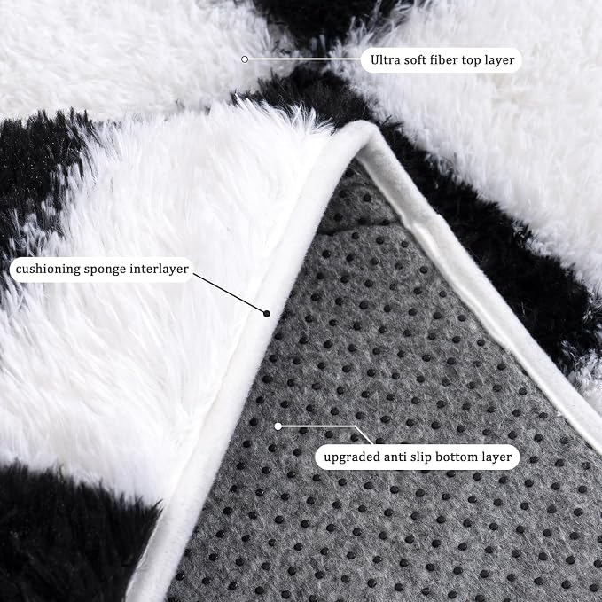 Black and White Checkered Rugs for Bedroom, 4x6 Ultra Fluffy Fuzzy Shag Area Rug for Living Room, Modern Plush Soft Upgrade Non-Slip Carpet for Kids Girls and Boys Room Dorm Nursery Home Decor