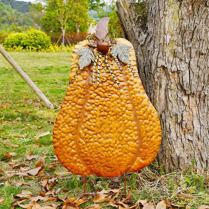 30"H Metal Pumpkin Yard Stake Outdoor Fall Decor Rustic Pumpkin Garden Stake Autumn Yard Sign Pumpkin Lawn Ornaments for Porch Garden Home Patio Harvest Thanksgiving Halloween Decorations