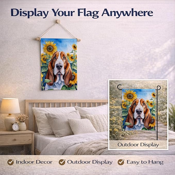 Caroline's Treasures DAC6018GF Basset Hound in Sunflowers Garden Flag Mailbox Flag Decorative Yard Flag Banner Outside Patio Artwork Yard Flower Beds, Garden Size, Multicolor