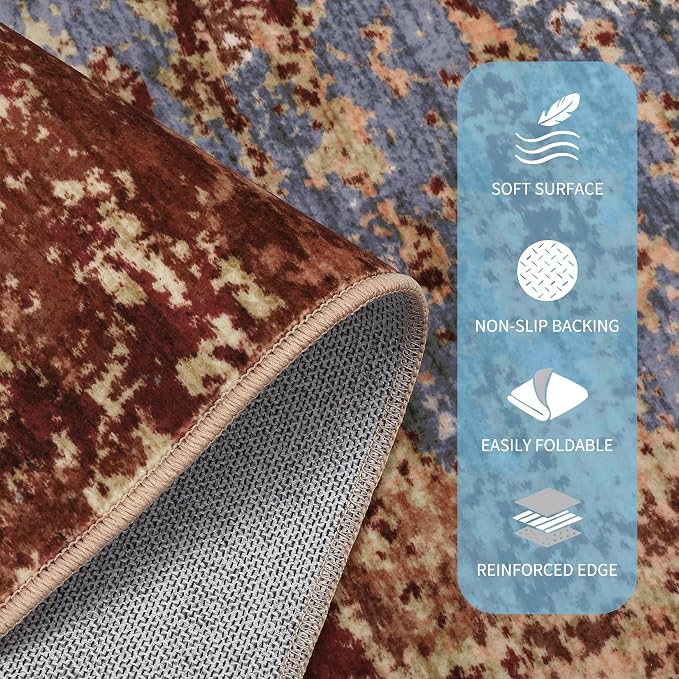 GarveeHome Machine Washable Runner Abstract Hallway Rugs 2x6 Red | Non-Slip Backing, Stain-Resistant Low Pile Floor Cover, Colorful Indoor Mat, Bedroom, Kitchen, Laundry