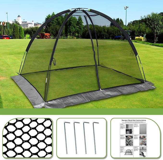 Doublehorse Pond Cover Net: Large 5 x 7 FT Heavy-Duty Dome Nylon Mesh for Outdoor Fish Koi Garden Winter Protection from Leaves & Debris Netting Plant Covering Tent with Zipper Stakes