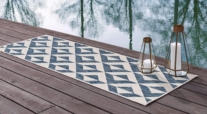 Unique Loom Jill Zarin Outdoor Collection Area Rug - Napa (2' x 6' 1'' Runner, Blue/ Ivory)
