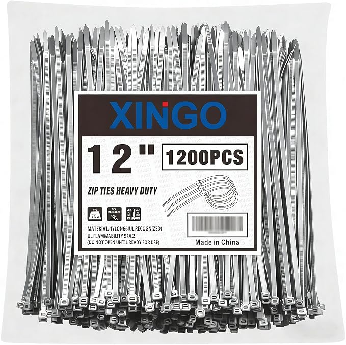 XINGO 12 Inch Silver Zip Ties 1200PCS, 75 LBS Ultra Strong Tensile Strength, UV Resistant Cable Ties, Self-locking Plastic Ties for Indoor and Outdoor Use