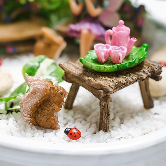 PRETMANNS Fairies for Fairy Garden Accessories for Outdoor - Figurine Bella and Furniture for Miniature Set with Squirrel, a Bunny, 4 Ladybugs - Ideal for Fairy Garden Starter Kit - 14 Piece Supplies | Fairy Garden Accessories Kit, Figurines & Garden F...