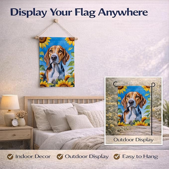 Caroline's Treasures DAC6009GF American Foxhound in Sunflowers Garden Flag Mailbox Flag Decorative Yard Flag Banner Outside Patio Artwork Yard Flower Beds, Garden Size, Multicolor