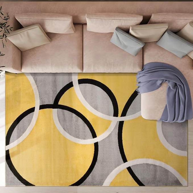 Rugshop Abstract Circles Contemporary Area Rug Yellow 7'10" x 10'2" | Fade-Resistant, Rectangular, Size 7'10" x 10'2", Living Room, Bedroom, Dining Room, Home Office, Kitchen, Entryway, Hallway