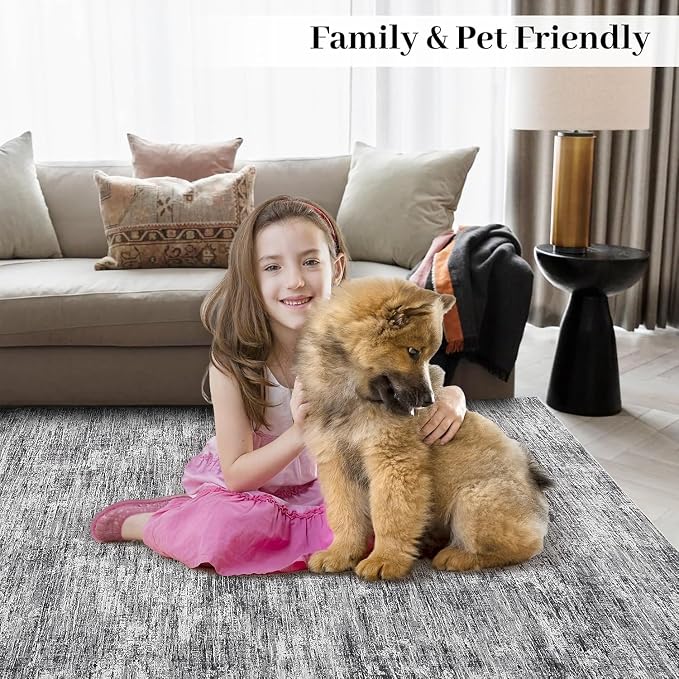 GarveeHome Washable Rugs 10x13 Modern Solid Color Nursery Rug with Non Slip Backing, Stain Resistant Non Shedding Floor Cover Carpet Low Pile Ultra Soft Mats for Living Room, Dining Room, Light Grey
