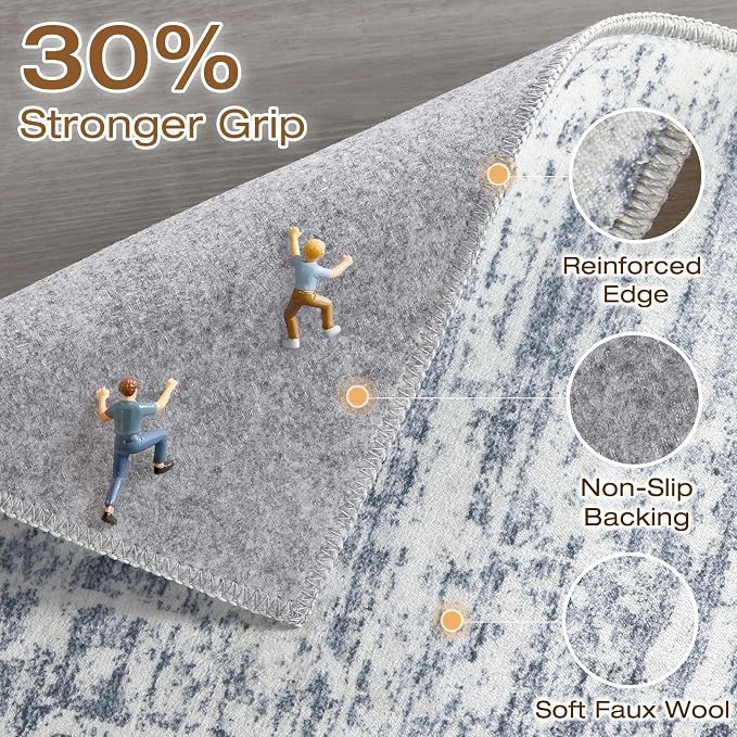 LOONGRUG Runner Rug 3x8 Washable Non-Slip Kitchen Neutral Rug Blue | Abstract Modern Soft Stain Resistant Indoor Accent Throw Carpet for Hallway Bathroom Laundry Room Bedroom Entryway