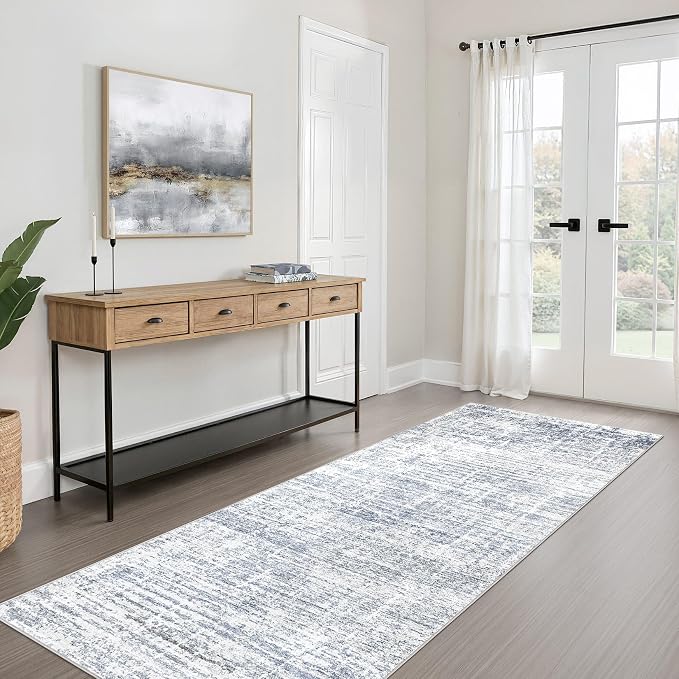 LOONGRUG Runner Rug 2x6 Machine Washable Non-Slip Kitchen Neutral Rug Blue | Abstract Modern Soft Stain Resistant Indoor Accent Throw Carpet for Hallway Bathroom Laundry Room Bedroom Entryway