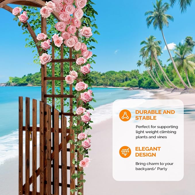 VINGLI 85in Wooden Arbor Garden Arch, Wedding Arch for Ceremony, Wood Trellis for Plant Climbing, Christmas Decor Pergola for Garden Backyard, Lawn (Wooden Brown)