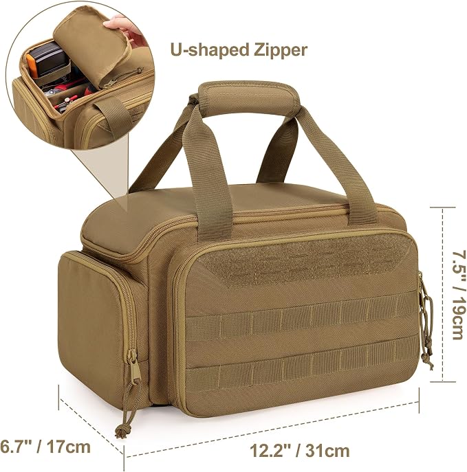 Rexmica 12-Inch Tool Bag with Anti-friction Bottom, Hand Tool Storage Organizer Bag for Men, Tactical Range Bag, Multi-purpose Work Tote for Repairman, Electrician, Carpenters, Handyman, Khaki