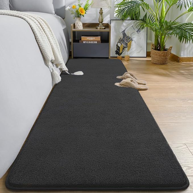AROGAN 2x8 Runner Rug for Hallway, Long Runner Rugs Non Slip, Black | Soft Washable Memory Foam Carpet for Bedroom, Non Slip Backing Runners Rug for Hallways, Kitchen, Bathroom, Entryway Home