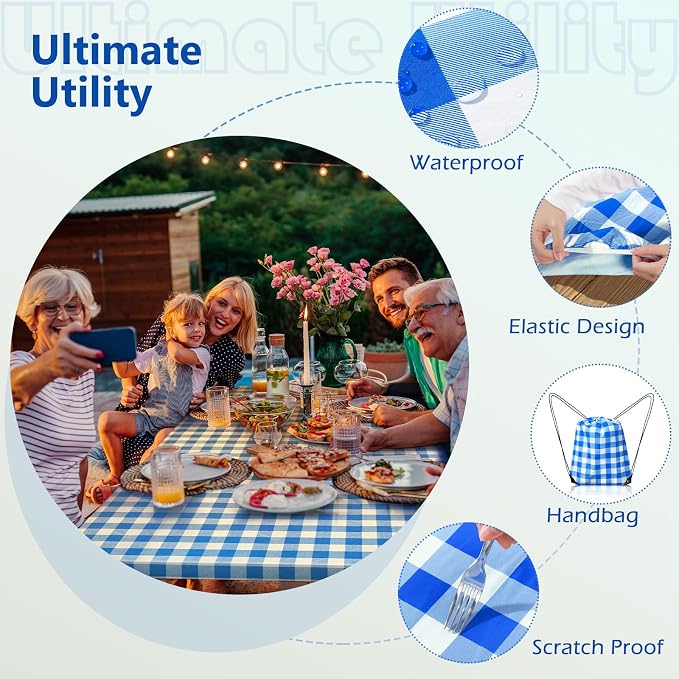 Picnic Table Cover with Bench Covers and Bag, Camping Table Camping Essentials Cover with Elastic Edges (Blue)