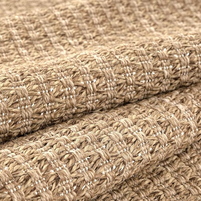 Luul Home Easy Jute Rugs 8x10 Natural Color Living Room Indoor Outdoor Area Rug for Patio Farmhouse and Kitchen Rug High Traffic Easy to Clean Washable Solid Boho Woven Design Outside Carpet (8 x 10)