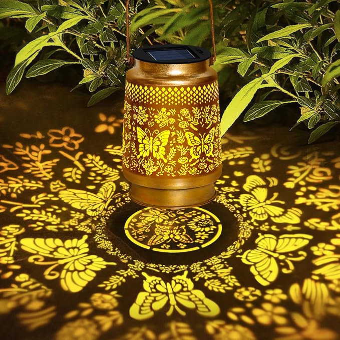 2 Packs Butterfly Solar Lanterns Outdoor Waterproof with Shepherd Hook,Garden Lights Butterfly Decor,Christmas Decorations Birthday Gifts for Women Mom,Hanging Solar Lights Decorative for Patio,Porch