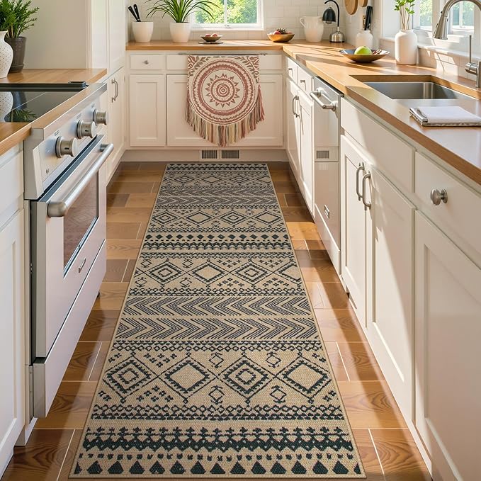 Lahome Boho Washable Easy Jute Runner Rug, 2x8 Kitchen Runner Rug Non Slip | Washable Indoor Outdoor Carpet, Low Pile Front Door Carpet for Entry Laundry Room Foyer