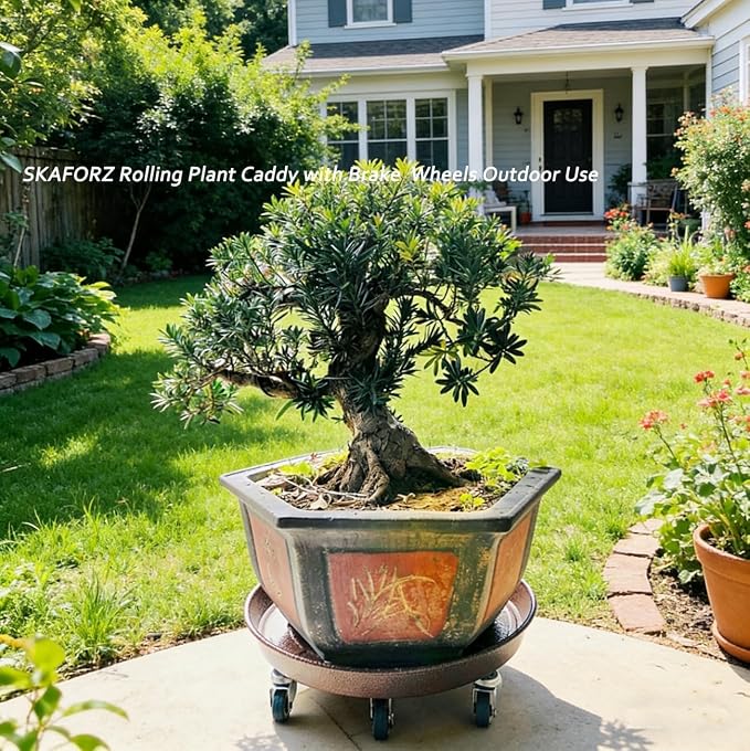 Rolling Planter Caddy(430lbs Capacity), Heavy Duty Metal Plant Stand with Brake Wheels Plant Dolly Mover Plant Pot Tray Saucer for Indoor Outdoor 16inches Copper,2Pack
