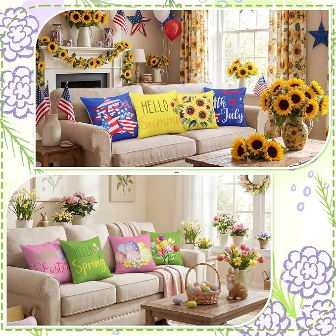 Mindsoft 20 Pcs Holiday Pillow Covers 18 x 18 Easter Pillow Cover Spring Summer 250th Anniversary Pillowcase Decorative Seasonal Cushion Case for Farmhouse Home Sofa(Seasonal)