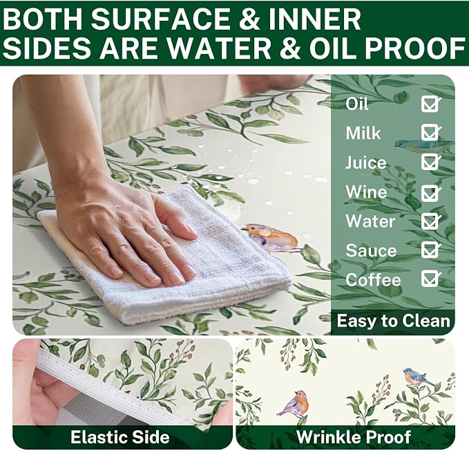 Picnic Table Cover with Bench Covers Elastic Edges, Botanical Bird Camper Fitted Table Cover, Outdoor Camping Essentials 72 Inch 3PCS, Waterproof Camping Fitted Tablecloth with Drawstring Bag