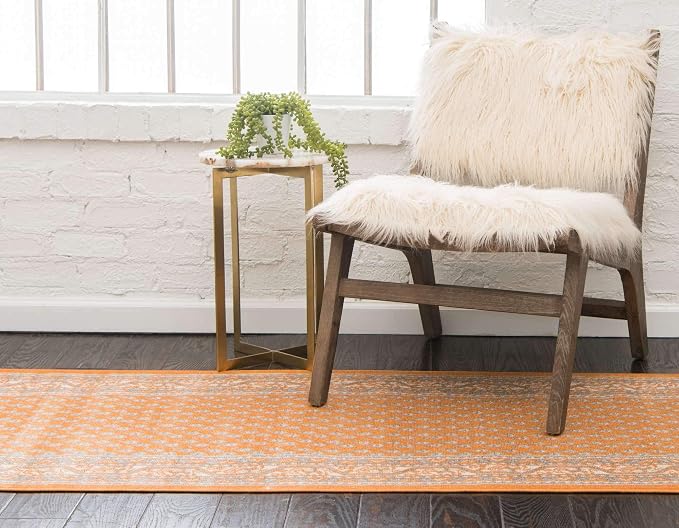 Unique Loom Williamsburg Collection Traditional Border with Dotted Center Area Rug, Runner 2' 9" x 9' 10", Orange/Beige