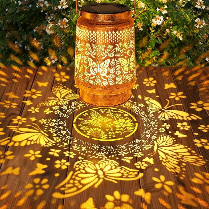 2 Pack Butterfly Solar Lanterns Outdoor With Shepherd Hook, Birthday Gift Mothers Day Gift for Women Mom Grandma Wife Daughter, Waterproof LED Hanging Lights, Decor For Yard Garden Patio Lawn Tabletop