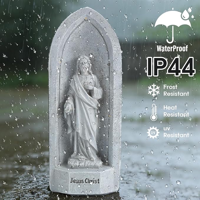 11.4" 7 Solar Light Jesus Statue Outdoor Decor, Religious Blessed Father Statue with LED Light, IP44 Waterproof Outdoor Figurine for Home/Garden Decor, Gift for Men/Father