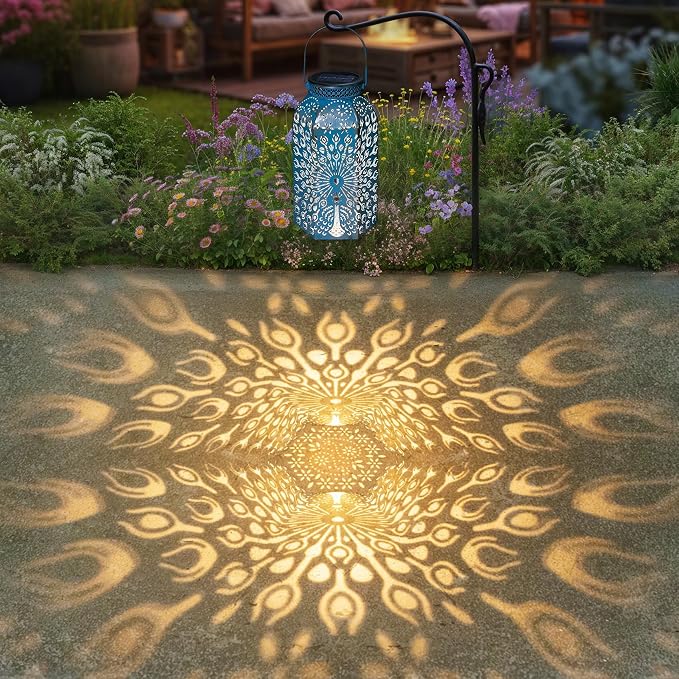 Garden Gifts for Women Solar Lanterns Outdoor Waterproof Peacock Garden Gifts Mom, Big Solar Lights, Garden Decor, Yard Art, Mothers' Day Birthday Gifts Grandma Grandpa(2Pack, Blue Gold
