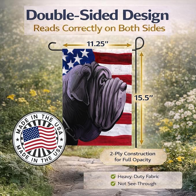 Caroline's Treasures CK6625GF Neapolitan Mastiff Dog American Flag Garden Flag Mailbox Flag Decorative Yard Flag Banner Outside Patio Artwork Yard Flower Beds, Garden Size, Multicolor