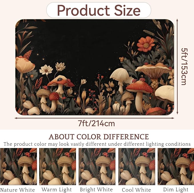 Vintage Mushroom Rug for Living Room 5x7,Fall Forest Flower Machine Washable Area Rug Soft Stain Resistant Floor Large Carpet for Bedroom,Farmhouse,Dining Room,Kids Playroom