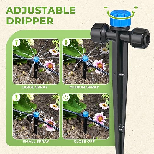 HIRALIY 50FT Drip Irrigation System Kit, Quick-Connect Garden Watering System with 10FT Main Hose and 40FT 1/4" Tubing, Adjustable Drippers for Patio Pots, Container Gardens & Small Raised Beds