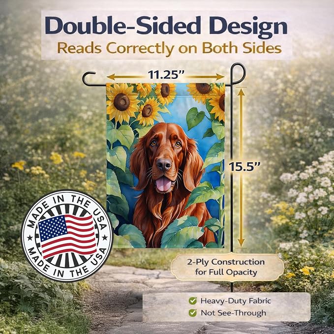 Caroline's Treasures DAC6098GF Irish Setter in Sunflowers Garden Flag Mailbox Flag Decorative Yard Flag Banner Outside Patio Artwork Yard Flower Beds, Garden Size, Multicolor
