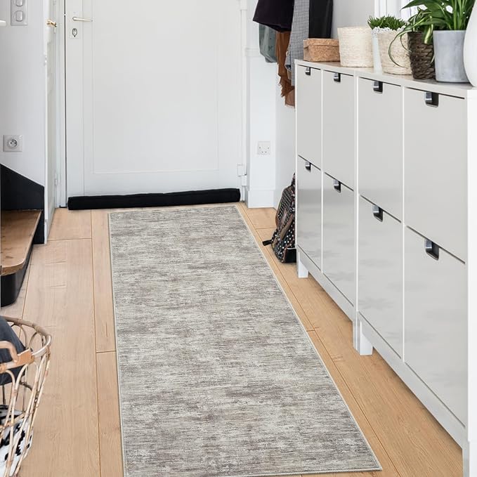 Garvee 2x6 Kitchen Runner Rugs Non Skid Washable Modern Solid Rug, Camel | Neutral Minimalist Non Shedding Low Pile Stain Resistant Foldable Rug for Hallway Bedroom Laundry Room Bathroom