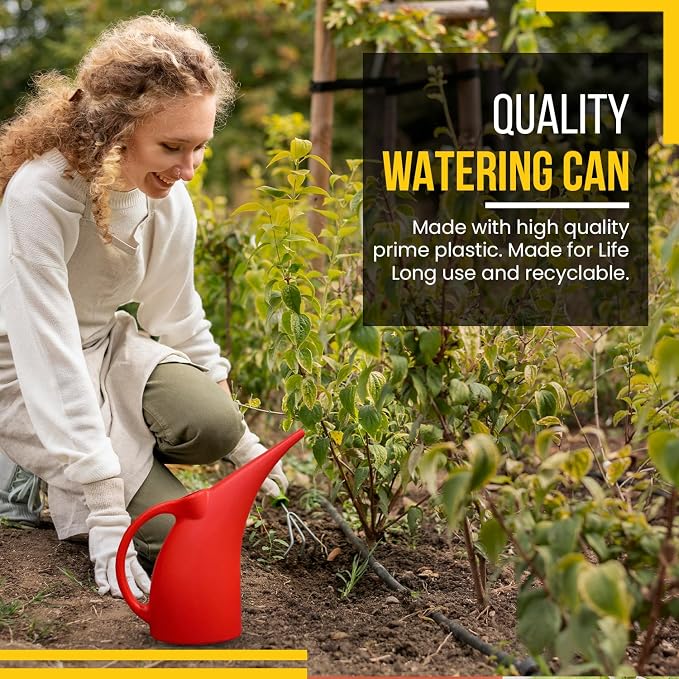 KP KOOL PRODUCTS Watering Can 1/2 Gallon - Small Watering Can for Indoor & Outdoor Plants - Red Plant Waterer - Plastic Water Can for Garden - 1 Pack