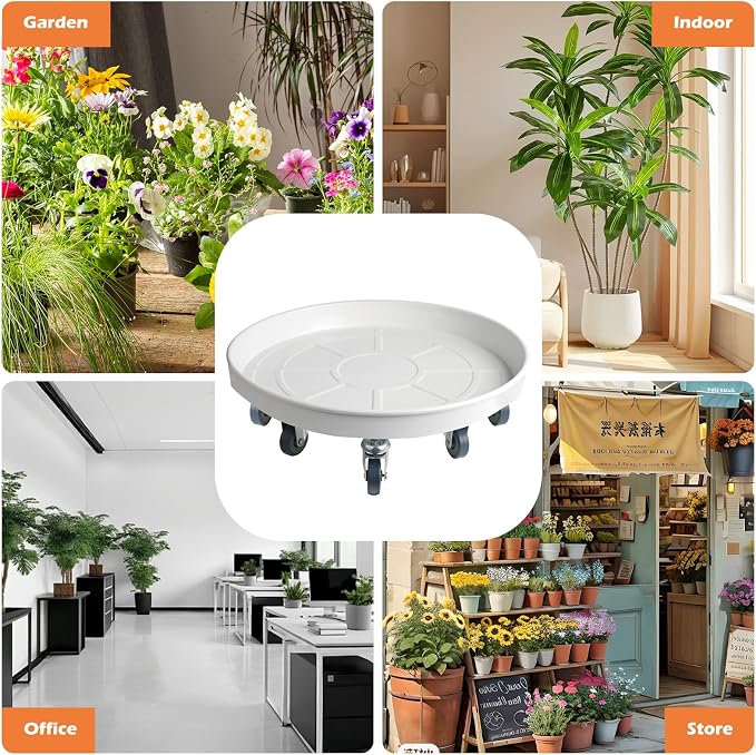 20 Inch Heavy Duty Plant Stand on Wheels, Round Plant Caddy with Wheels for Indoor & Outdoor Use, Metal Rolling Tray for Potted and Small Furniture, White