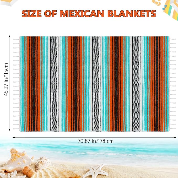 Oudain 4 Pack Mexican Blankets 45 x 70 Inch Woven Serape Throw Blanket, Baja Yoga Blanket for Beach Picnic Camping Boho Couch Decor Travel Outdoor (Delicate Color)