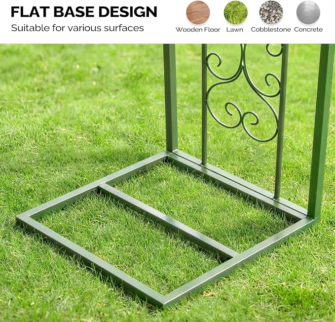 Outvita Garden Arch Trellis with Base, Heavy Duty Metal Arbour Archway for Climbing Plants Outdoor, Wedding Ceremony Party Patio Decor Olive Green