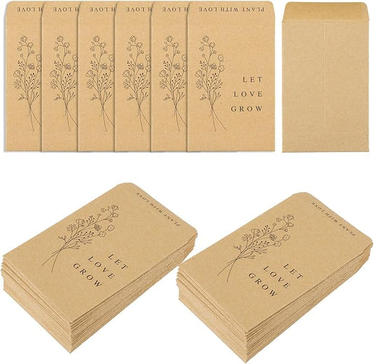Whaline 200 Pack Wedding Favor Seed Packets Spring Summer Self-Adhesive Let Love Grow Retro Kraft Envelope Rustic Small Flower Seeds Storage Packets for Garden Wedding Party Favors, 3.5 x 2.4 Inch
