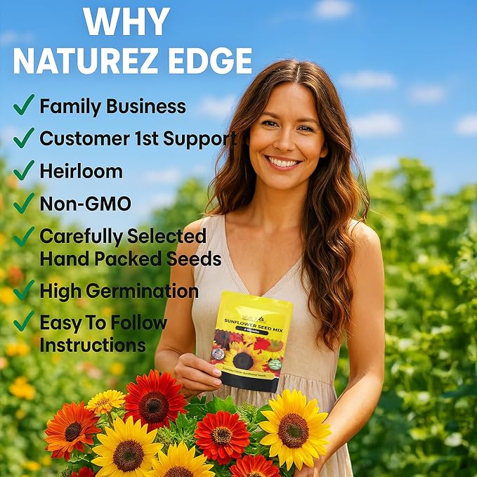 NatureZ Edge 5200+ Sunflower Seeds for Planting Bulk Variety Pack, Get More Sunflower Seeds to Plant, from Dwarf Sunflowers to Giant Sunflower Seeds, Includes Mammoth Sunflower Seeds, Non-GMO