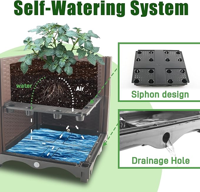Quibbay Raised Garden Bed Planter Box with Trellis, 74" Self-Watering Tomato Planters for Climbing Plants Vine Flowers Outdoor Patio, Tomatoes Cage with Wheels, 1Pack