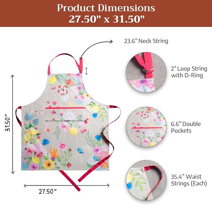 Maison d' Hermine Aprons for women with Pocket 100% Cotton (27.50"x31.50") | Adjustable Neck Strap & long ties Apron Men Chef Wedding Cooking Gardening Server Maid