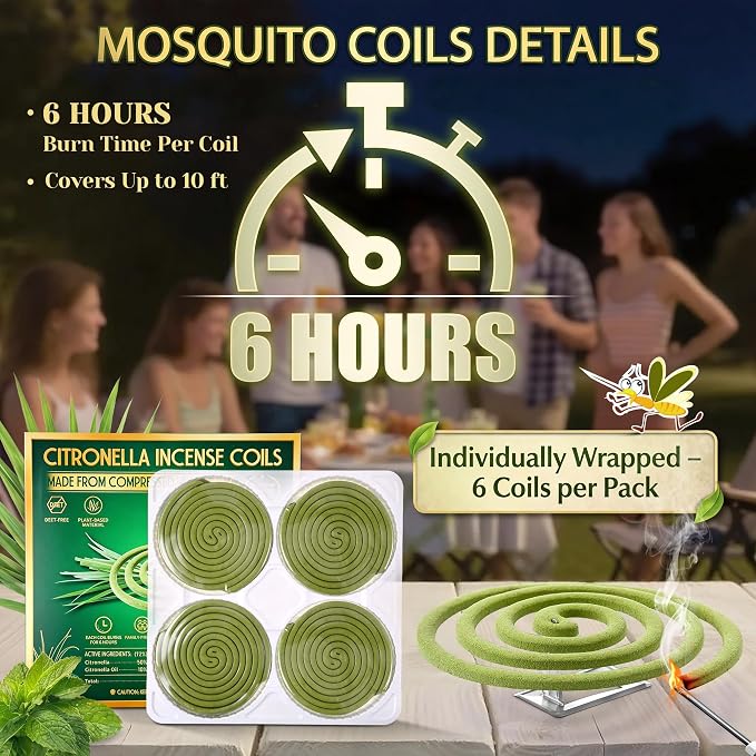 96 Pcs Mosquito Repellent Coils, Natural Citronella Mosquito Coils Indoor & Outdoor, Up to 6 Hours Protection, Safe for Kids & Pets, Repellent for Home, Patio, Camping, Backyard, Poolside