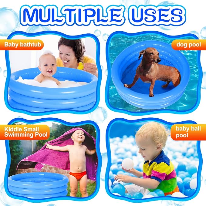 Jerify 6 Pack Kiddie Pool for Toddler 34 x 10 Inch Inflatable Kids Swimming Pool Small Baby Blow up 3 Rings Round Baby Padding Ball Pond for Indoor and Outdoor Water Game Play Center(Lively Style)