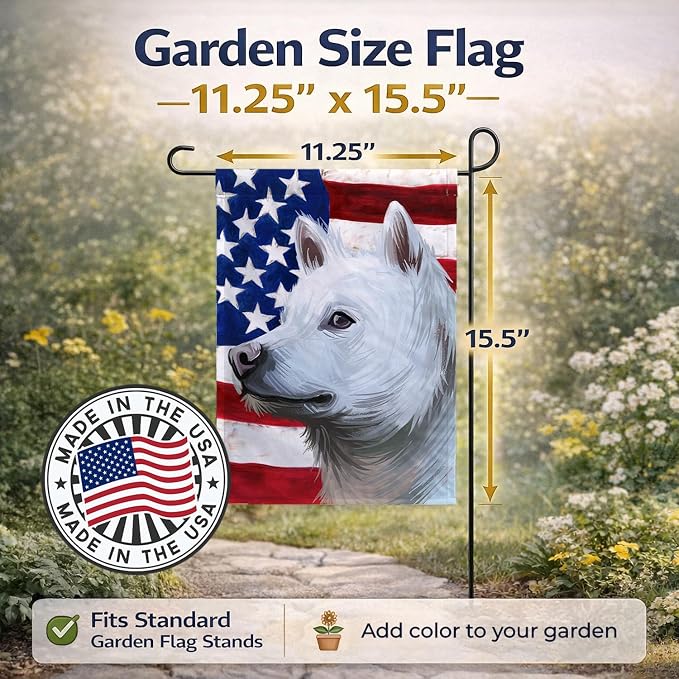 Caroline's Treasures CK6593GF Kishu Ken American Flag Garden Flag Mailbox Flag Decorative Yard Flag Banner Outside Patio Artwork Yard Flower Beds, Garden Size, Multicolor