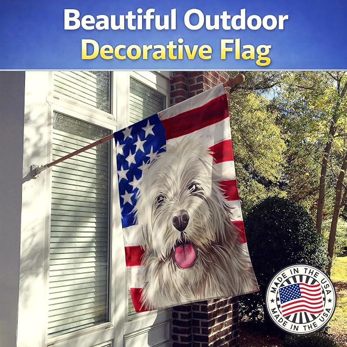 Caroline's Treasures CK6688CHF Sapsali Dog American Flag House Flag Large Porch Sleeve Pole Decorative Outside Yard Banner Artwork Wall Hanging, Polyester, House Size, Multicolor