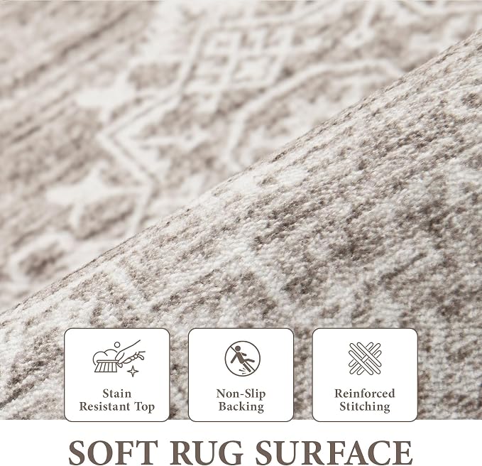 Area Rug for Living Room 6x9: Large Washable Boho Moroccan Rugs Geometric Neutral Rug, Non-Slip Foldable Morden Farmhouse Indoor Floor Carpet for Bedroom Dining Table Home(Ivory Mocha,6'x9')