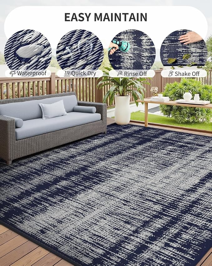 MontVoo Outdoor Rug Waterproof 9x12ft Outdoor Patio Rug Mat Reversible Plastic Straw Outside Rug Carpet Outdoor Rugs for RV Camping Picnic Beach Balcony Porch Deck