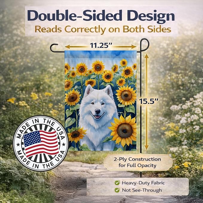 Caroline's Treasures DAC6154GF Samoyed in Sunflowers Garden Flag Mailbox Flag Decorative Yard Flag Banner Outside Patio Artwork Yard Flower Beds, Garden Size, Multicolor