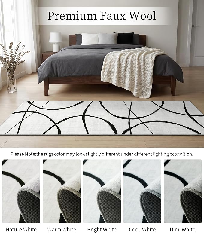 2x6 Washable Modern Black White Kitchen Runner Rug | Ultra-Thin Low Pile, Non-Slip TPE Backing, Soft Stain Resistant, Machine Washable, for Bedroom Livingroom High Traffic