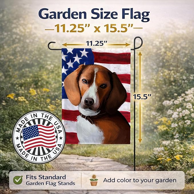 Caroline's Treasures CK6399GF American Foxhound Dog American Flag Garden Flag Mailbox Flag Decorative Yard Flag Banner Outside Patio Artwork Yard Flower Beds, Garden Size, Multicolor