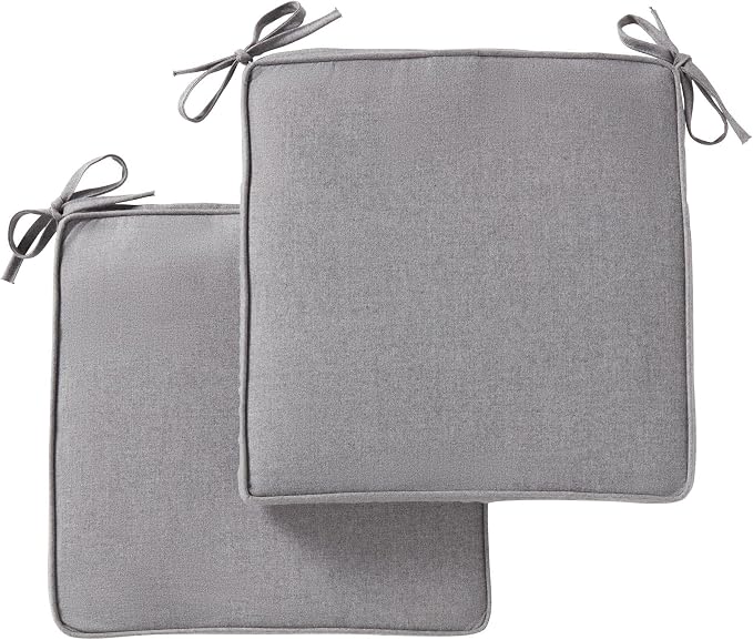 Indoor/Outdoor Chair Pads in Sunbrella Fabric – 17''x17'' Patio Seat Cushions with Foam Insert, Removable Reversible Cover & Ties for Patio Dining Chairs – Set of 2 or 4, Cast Slate